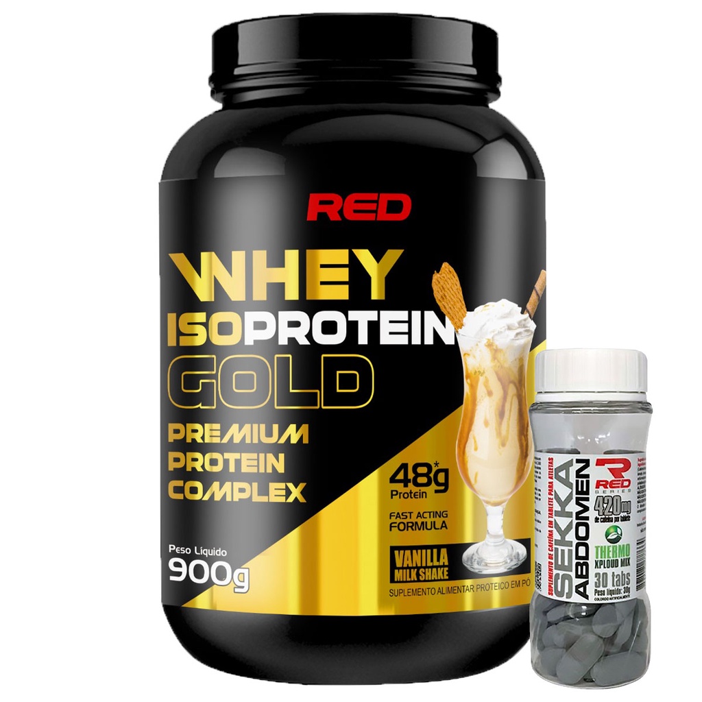 Kit Whey Iso Protein Gold 900g + Termogênico Sekka Abdomen 420mg 30 tabs – Red Series