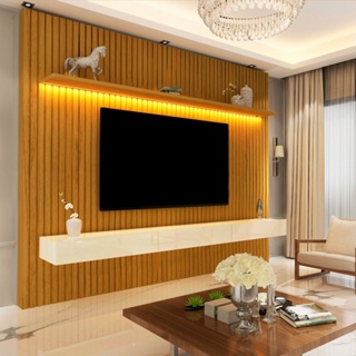 Painel Home Nobre Ripado com LED e 3 Gavetas Gelius