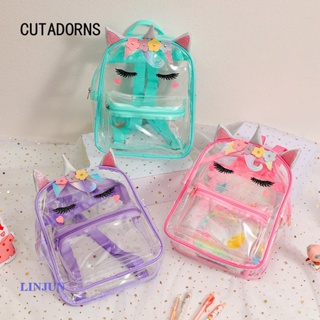 LINJUN Mochila De Viagem Portátil Cute Cartoon Unicórnio PVC Transparente Escolar Infantil Para Meninos E Meninas