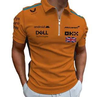 2023 Nova Moda Masculina Zipper Polo F1 McLaren Racing Team Oversized Polos T-shirt Verão Norris 4 Motorista Masculino Te. Tops