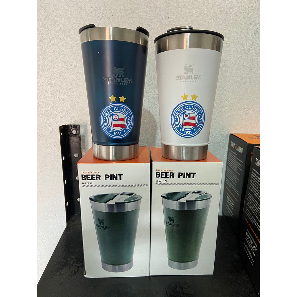 Copo Térmico Stanley 473ml com Tampa e abridor metal Bahia - Azul, Branco - melhor preço - sheyooshop