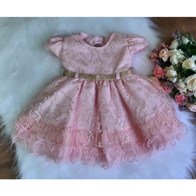 Vestido de festa para bebê cor rosa Shopee Brasil