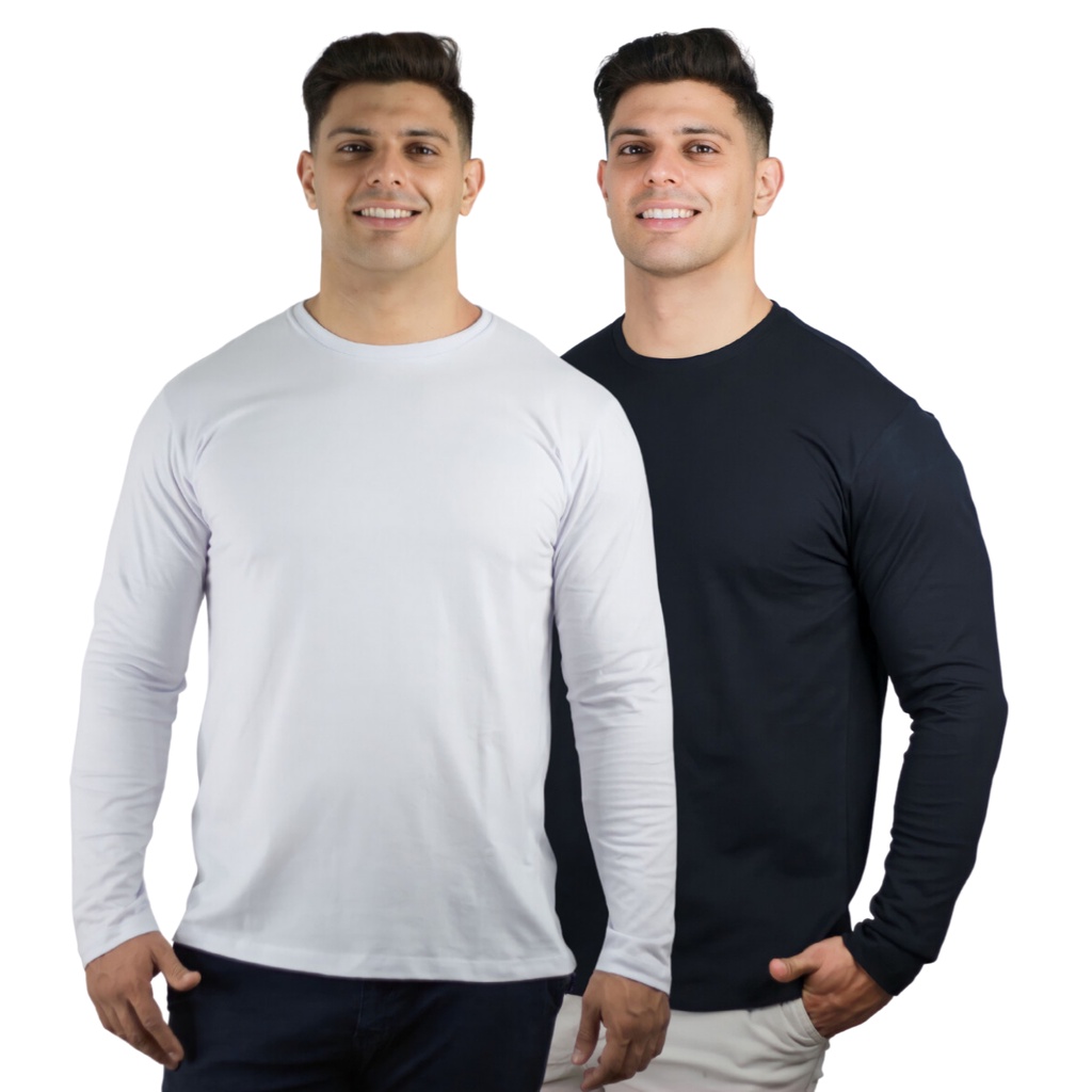 Kit 2 Camisetas Masculinas Manga Longa Slim Algodão 30.1 TRV