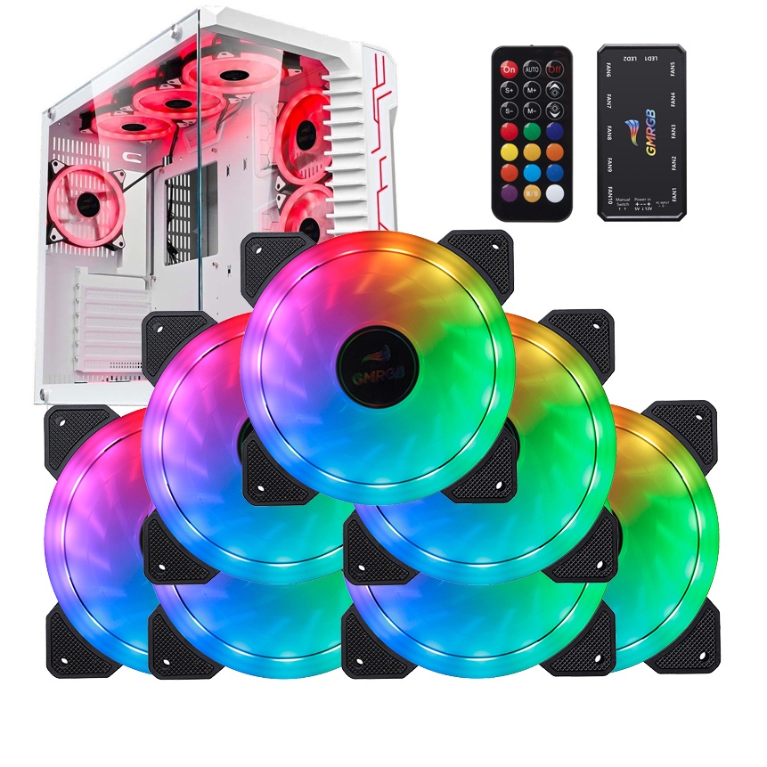 kit 2/3/4/5/6/7/8 GMRGB Cooler Fan Led RGB 120mm 12cm Gabinete Pc Gamer Ventoinha