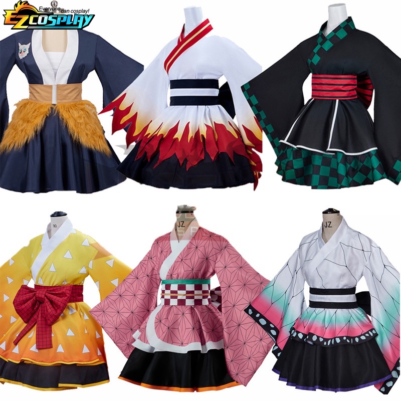 Anime Demon Slayer Temporada 2 Cosplay Fantasia Nezuko Kimono Lolita Vestido Feminino Harujuku Chique Roupa Japonesa Estilo Vestidos