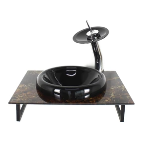GABINETE DE VIDRO PARA BANHEIRO 50CM COM BANCADA MARMORIZADA MARMORE IMPERADOR MAIS TORNEIRA CASCATA