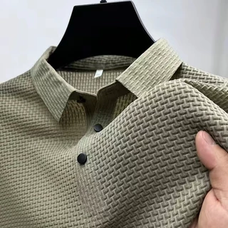M-4XL Summer New Men's Lop-up Hollow Short-sleeved Polo Shirt De Manga Curta Ice Silk Camiseta De Moda Masculina