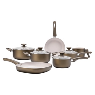 Jogo de Panelas 7 Peças Revestimento Cerâmica Antiaderente Cor Fendi Ceramic Life Antares Brinox