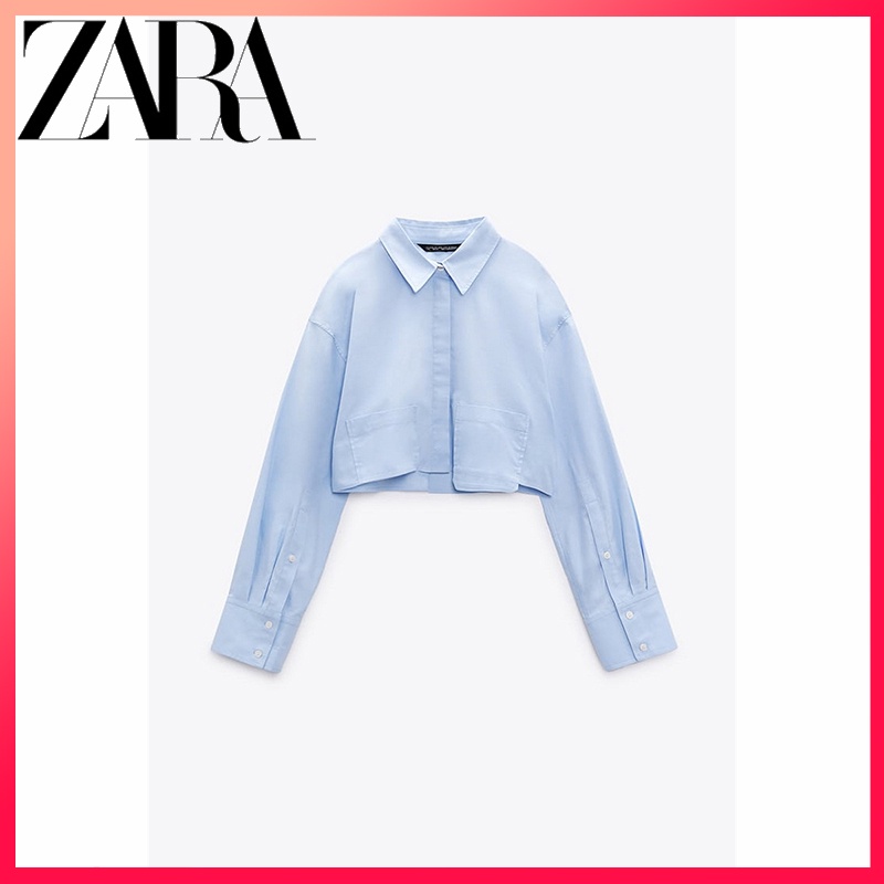 ZARA Nova Camisa Feminina cropped De Popeline De Manga Comprida ...