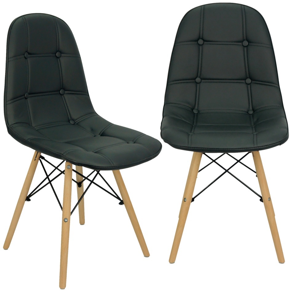 Kit 2 Cadeiras Charles Eames Botonê Eiffel Wood Estofada Couro