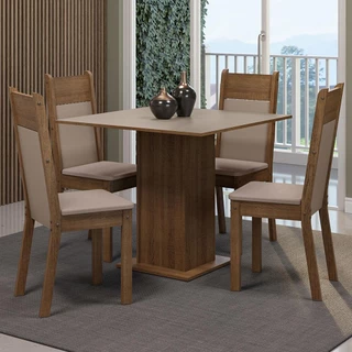 Conjunto Sala de Jantar Mesa Tampo de Madeira 4 Cadeiras Rustic/Crema/Sintético Bege Claire Madesa em Oferta na Shopee