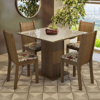 Conjunto Sala de Jantar Mesa Tampo de Vidro 4 Cadeiras Rustic/Crema/Hibiscos Perla Madesa em Oferta na Shopee