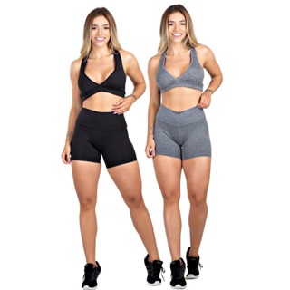 Conjunto Top e Short Feminino Academia Legging Tops Bermuda