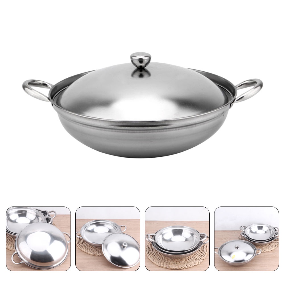 Pan Wok Pot Steel Stainless Paella Cooking Fryingshabu Hot Skillet Fry