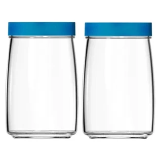 Kit 2 Pote De Vidro Mandacaru Liso Com Tampa 1,2 Litros Azul