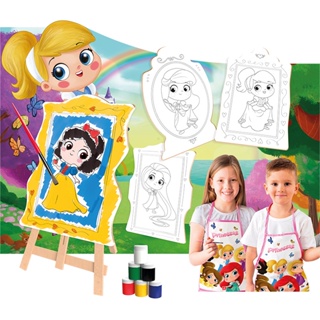 Kit de Pintura Infantil c/ 01 Mini Cavalete + 2 Telas + 06 Cores