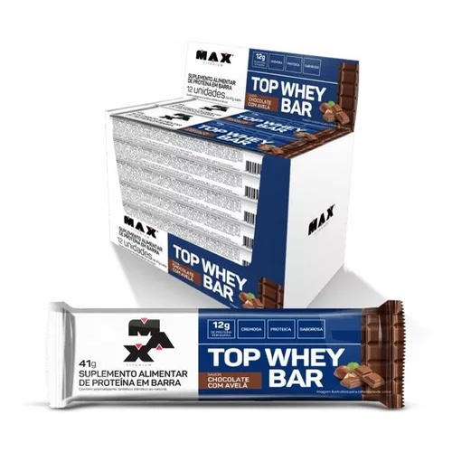 Top Whey Bar – 12 Unidades de 41g Chocolate com Avelã – Max Titanium