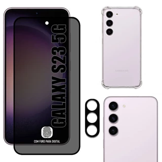 Kit Para Galaxy S23 5g | Película de Privacidade 3D - Capa Anti Shock - Película da Câmera 3D