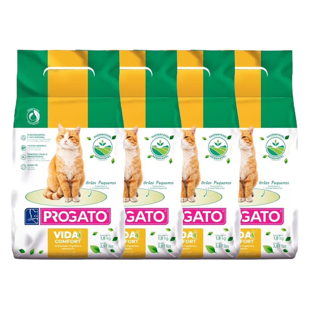 Kit C/4 Areia Progato Vida Comfort Biodegradável 1,8kg