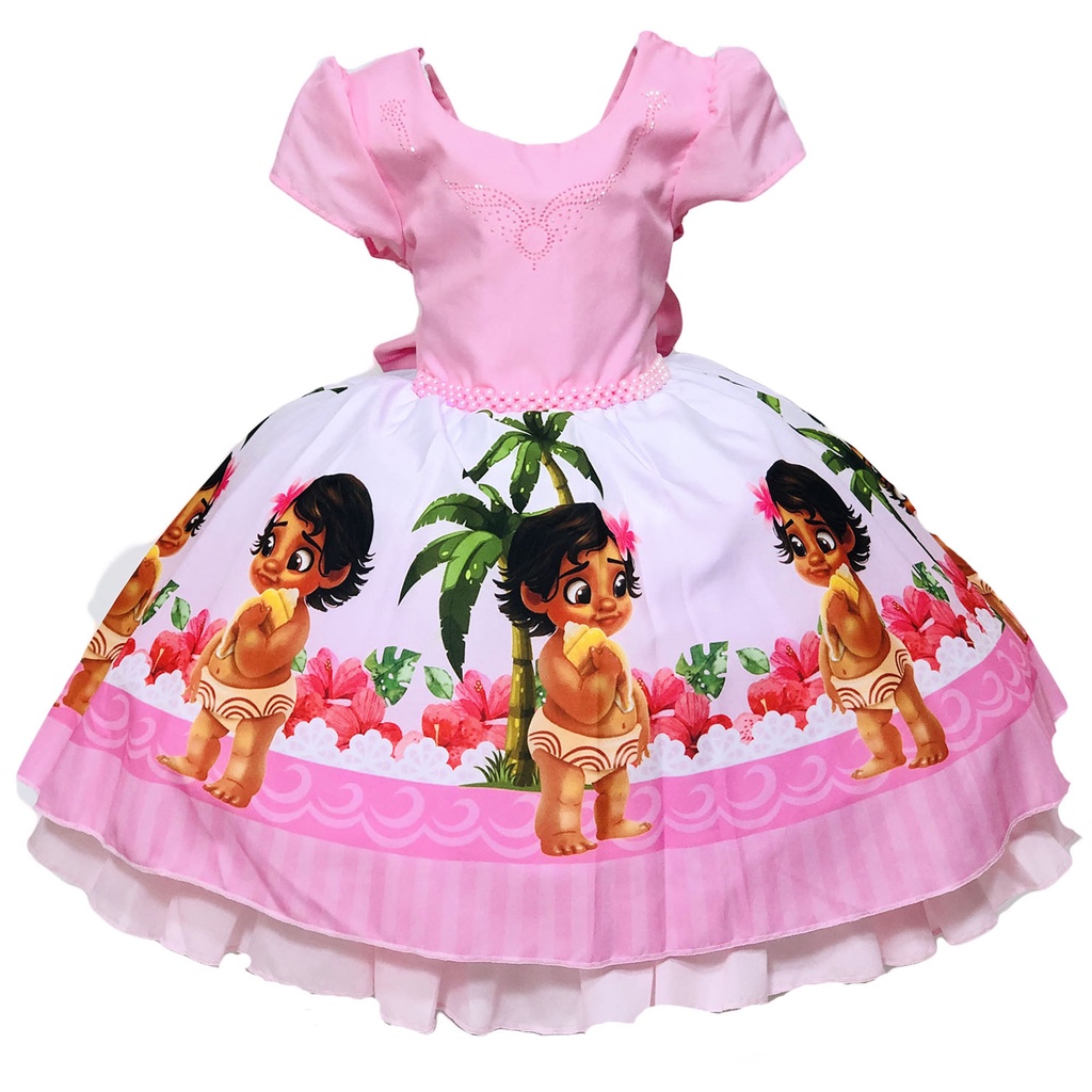 Vestido Infantil Moana Baby Aniversario Tematico E Tiara em