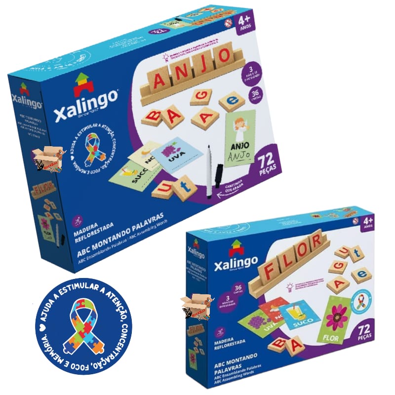 Brinquedo Pedagógico Em Madeira Linha TDAH ABC Montando Palavras I Ou ...