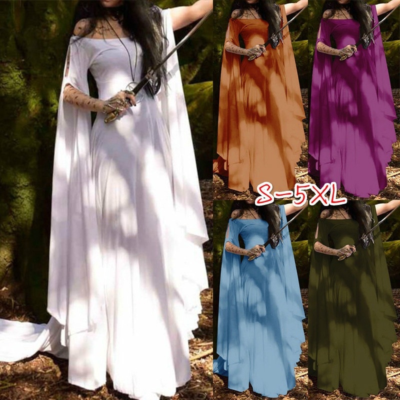 5XL Plus Tamanho Feminino Vintage Medieval Fantasias Góticas Medievais Vestido De Piso Comprimento Oferta De Ombro Meia Manga Cosplay Vestidos Estilo Fino