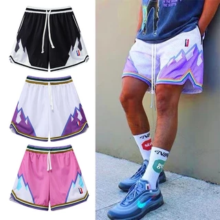NBA Americano De Alta Qualidade Dupla Camada De Basquetebol De Secagem Rápida Calças Curtas Casual Loose Street Shorts Pink \ White Black