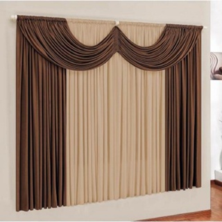 Cortina Paris Com Bando Para Quarto e Sala 2,00 X 1,70 Tabaco e Bege