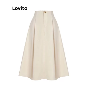 Lovito Saia Feminina Com Zíper Frontal Simples E Ruched Textura Delicada L47ED090 (Caqui)