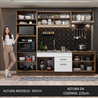 Cozinha Completa Madesa Agata 270003 com Armário e Balcão (Sem Tampo e Pia) - Rustic/Branco