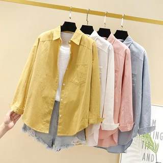 TRUEREAM Mulher Loose Chiffon Casual Blusa Fina De Manga Longa Colarinho Polo S015
