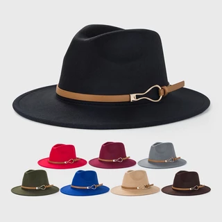 Chapéu De Lã Fedora De Aba Larga Com Cinto Marrom Vintage Spring Woolen Women Jazz Top Hat Retro Unisex Cowboy Felt Cap Sol Panamá
