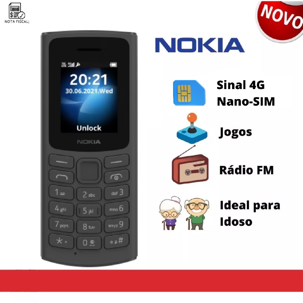 Celular Nokia 110 Dual Sim Preto, Rádio Fm, Leitor Mp3, Fone