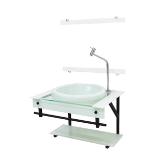 GABINETE COM CUBA PARA BANHEIRO DE VIDRO APX 60CM COM CUBA CHAPEU - BRANCO