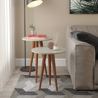 Conjunto de Mesas Laterais Slim Tampo Redondo MDF Patrimar