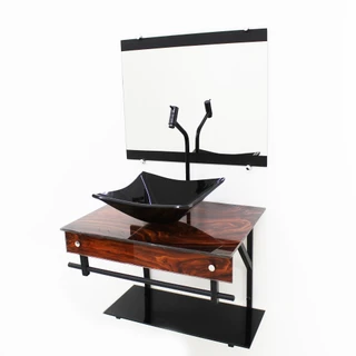 GABINETE DE VIDRO 60CM APX COM CUBA QUADRADA MADEIRA NOGUEIRA