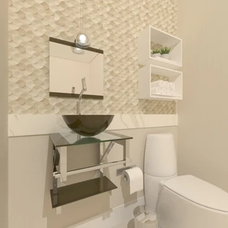 GABINETE DE VIDRO PARA BANHEIRO 40CM INOX OURO ENVELHECIDO