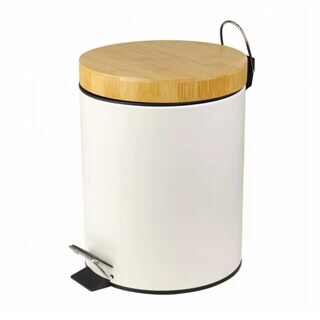 Lixeira de Cozinha Escritorio Banheiro Branca Com tampa de Bambu 5L 293929 Kala