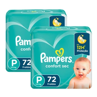 Kit 2 Fraldas Pampers Confort Sec Super Tamanho P 72 Unidades em Oferta na Shopee