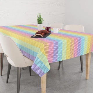 Toalha De Mesa Retangular 6 Lugares Tecido Oxford Listras Coloridas Candy TLS15- 220x140cm
