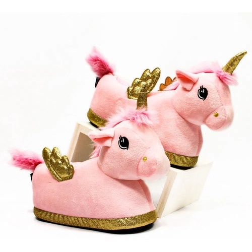 Pantufa Unicórnio Com Asas Rosa Fofinho Super Confortável