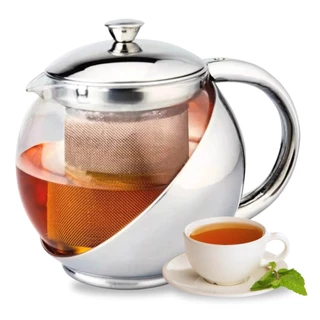 Chaleira Bule de Inox Vidro Com Infusor Inox Para Chá 700ML