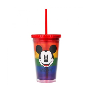 Copo Com Canudo Mickey Arco-Íris 450ml - Disney