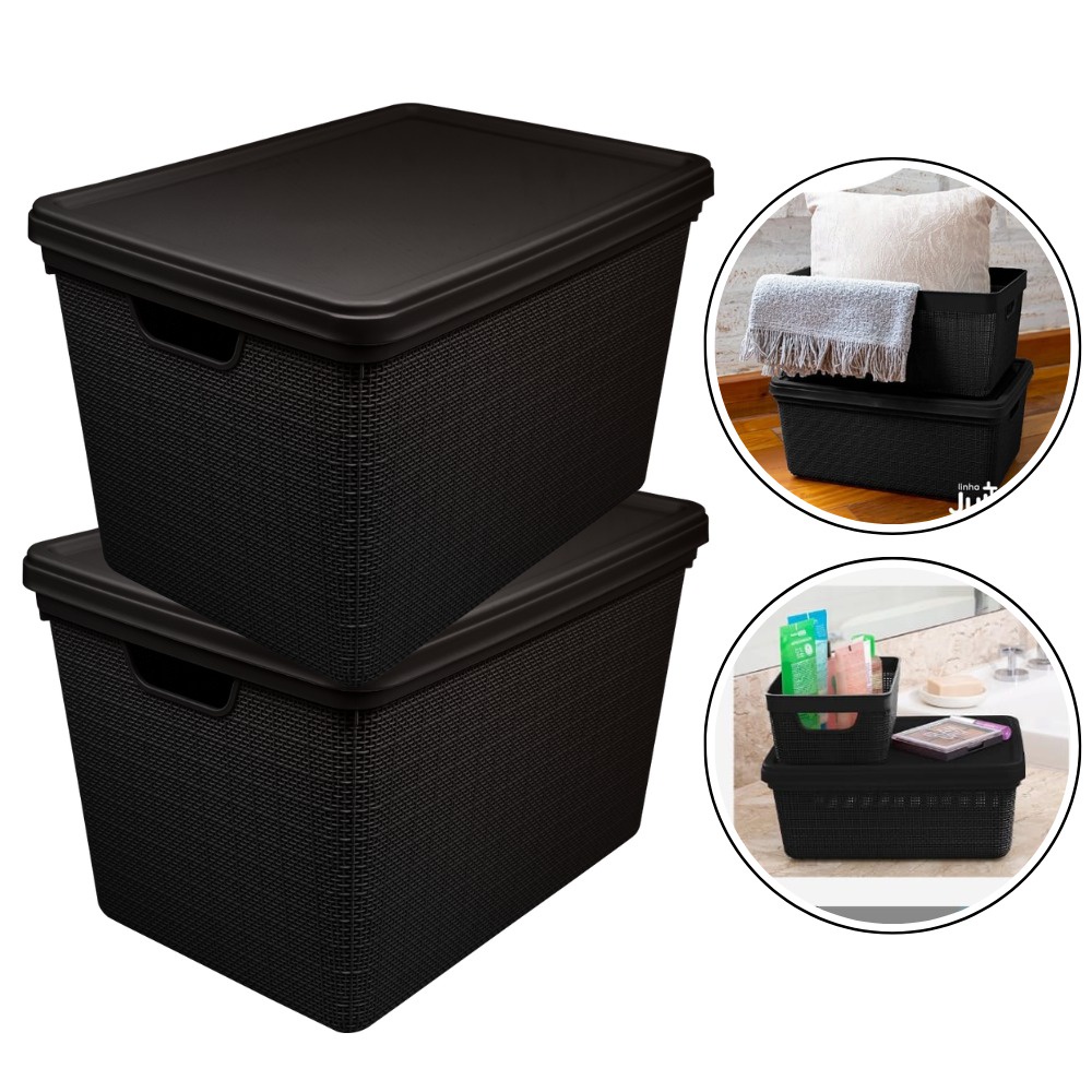 Kit 2 Caixa Organizadora com Tampa Grande Banheiro Cozinha 22 Litros
