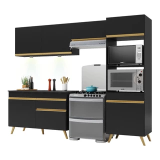 Cozinha Compacta 4 peças com Leds MP2018 Veneza Up Multimóveis Preta