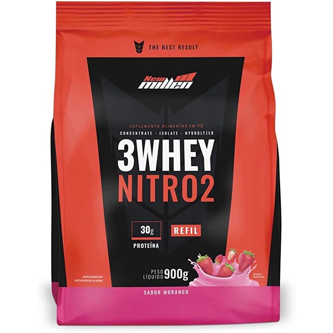 Whey Protein 3w Nitro 900g Isolado Concentrado Morango – New Millen