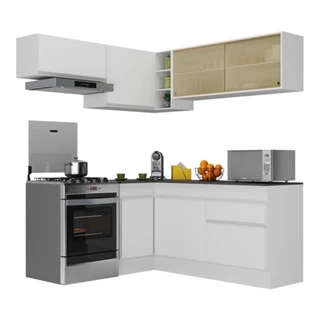 Armário de Cozinha Completa de Canto com Rodapé Veneza Multimóveis MP2094.891 Branco