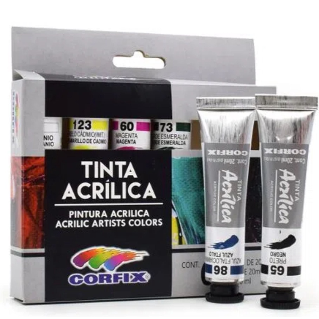 Pintura aRTISTICA Tinta Acrilica 6 Cores bisnagas Corfix