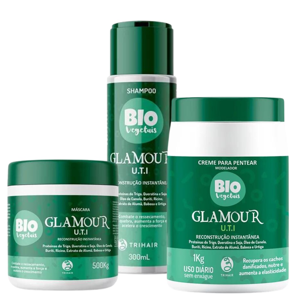 Kit Sh + Máscara + Creme Pentear 1kg Biovegetais UTI Glamour