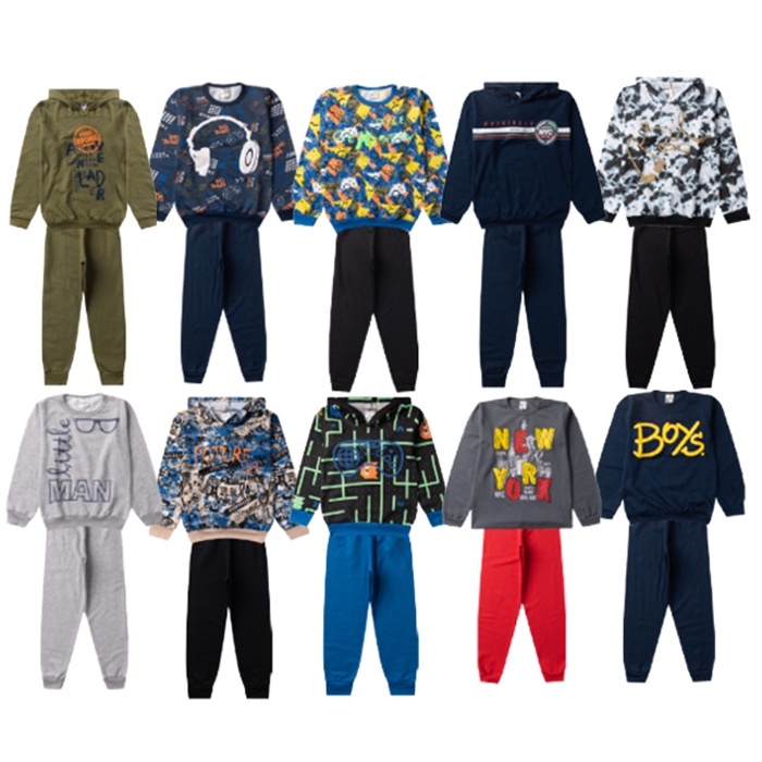 Kit 6 Peças Moletom Infantil Inverno –( 3 blusas Moletom casacos + 3 calças )
